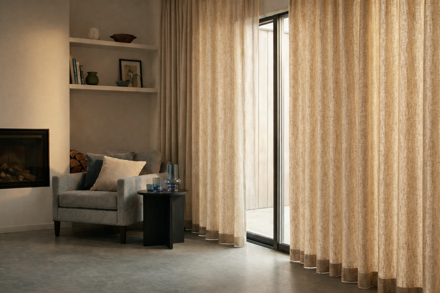 Warm-toned curtains in a modern interior